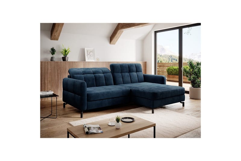 Hjørnesofa Eltap Lorelle 225x160x105 cm - Monolith 77, Blå, Højre - Møbler - Sofaer - Sovesofaer