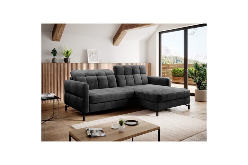 Hjørnesofa Eltap Lorelle 225x160x105 cm - Monolith 97, Mørkegrå, Højre - Møbler - Sofaer - Sovesofaer