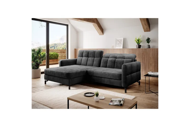 Hjørnesofa Eltap Lorelle 225x160x105 cm - Monolith 97, Mørkegrå, Venstre - Møbler - Sofaer - Sovesofaer