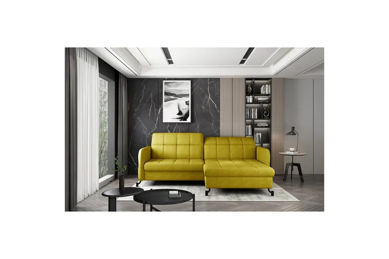 Hjørnesofa Eltap Lorelle 225x160x105 cm - Omega 68, Gul, Højre - Møbler - Sofaer - Sovesofaer