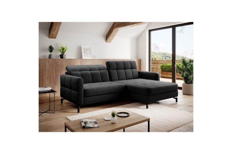 Hjørnesofa Eltap Lorelle 225x160x105 cm - Sawana 14, Sort, Højre - Møbler - Sofaer - Sovesofaer