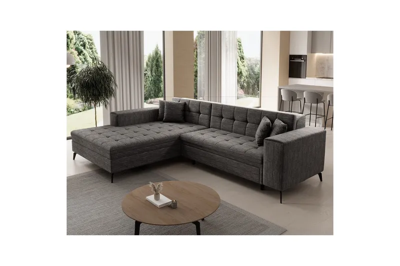 Hjørnesofa Eltap Solange 292x196x84 cm - Berlin 01, Grå, Venstre - Møbler - Sofaer - Sovesofaer