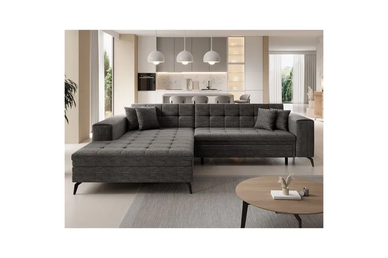 Hjørnesofa Eltap Solange 292x196x84 cm - Berlin 01, Grå, Venstre - Møbler - Sofaer - Sovesofaer