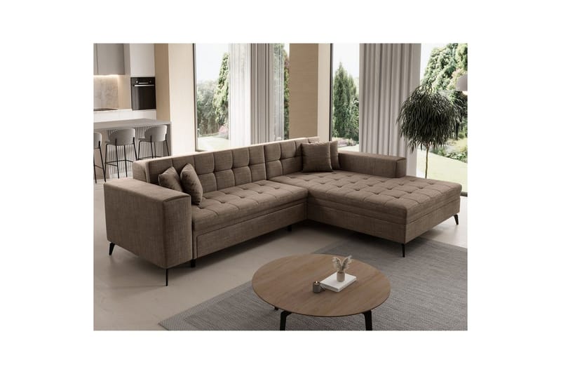 Hjørnesofa Eltap Solange 292x196x84 cm - Berlin 03, Beige, Højre - Møbler - Sofaer - Sovesofaer