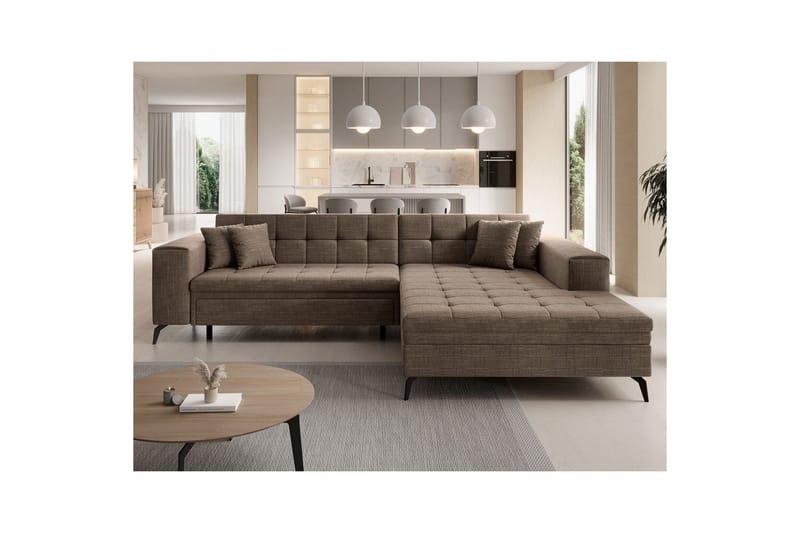 Hjørnesofa Eltap Solange 292x196x84 cm - Berlin 03, Beige, Højre - Møbler - Sofaer - Sovesofaer