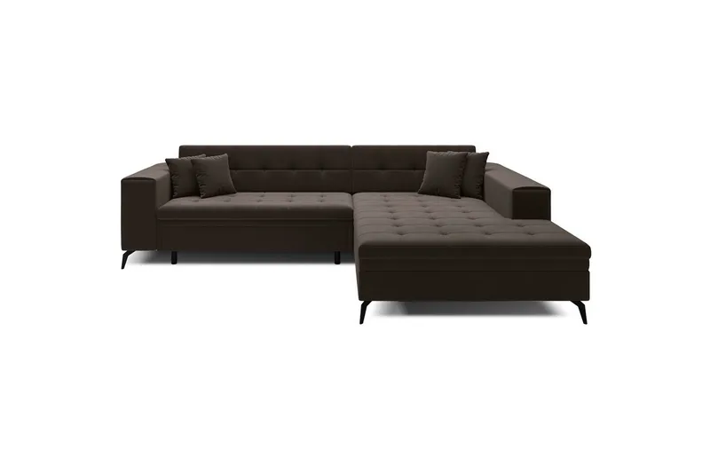 Hjørnesofa Eltap Solange 292x196x84 cm, Mat Velvet 29, Mørkebrun, Højre