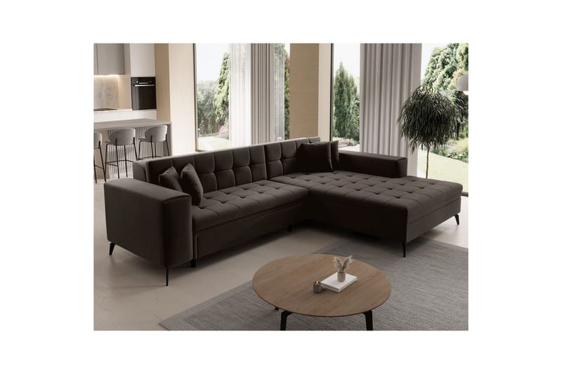 Hjørnesofa Eltap Solange 292x196x84 cm - Mat Velvet 29, Mørkebrun, Højre - Møbler - Sofaer - Sovesofaer