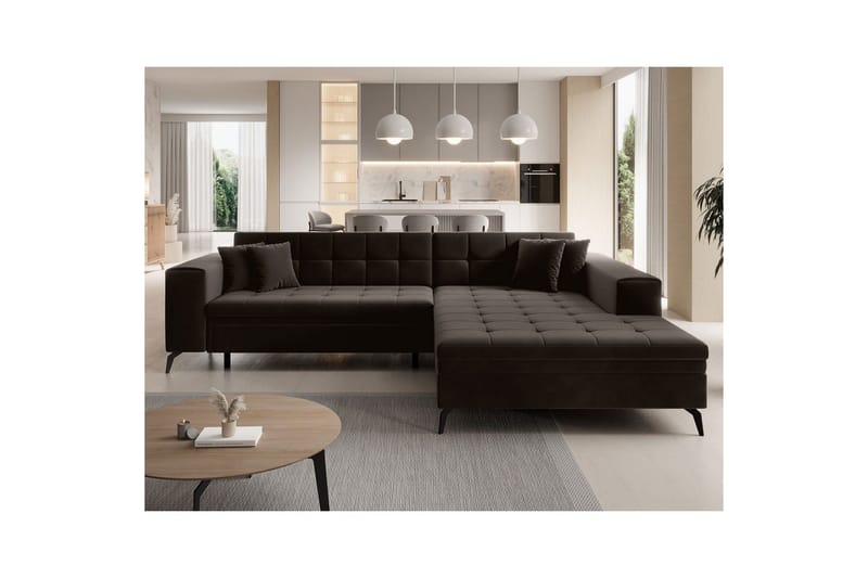 Hjørnesofa Eltap Solange 292x196x84 cm - Mat Velvet 29, Mørkebrun, Højre - Møbler - Sofaer - Sovesofaer