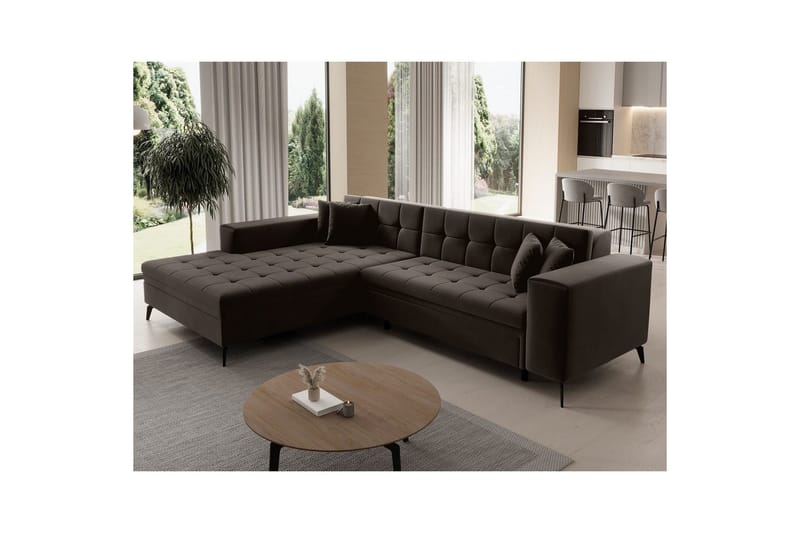 Hjørnesofa Eltap Solange 292x196x84 cm - Mat Velvet 29, Mørkebrun, Venstre - Møbler - Sofaer - Sovesofaer