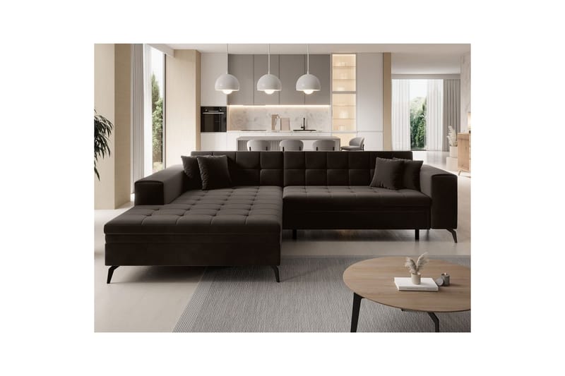 Hjørnesofa Eltap Solange 292x196x84 cm - Mat Velvet 29, Mørkebrun, Venstre - Møbler - Sofaer - Sovesofaer