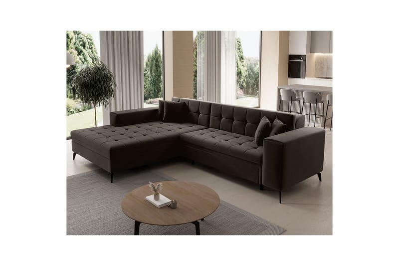 Hjørnesofa Eltap Solange 292x196x84 cm - Mat Velvet 29, Mørkebrun, Venstre - Møbler - Sofaer - Sovesofaer