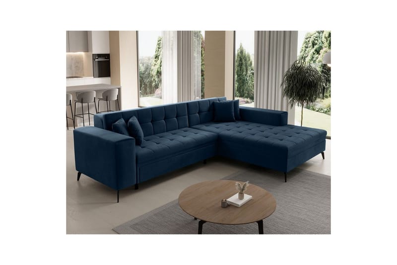 Hjørnesofa Eltap Solange 292x196x84 cm - Monolith 77, Mørkeblå, Højre - Møbler - Sofaer - Sovesofaer