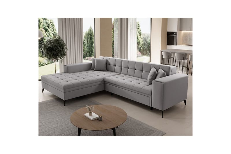 Hjørnesofa Eltap Solange 292x196x84 cm - Omega 02, Grå, Venstre - Møbler - Sofaer - Sovesofaer