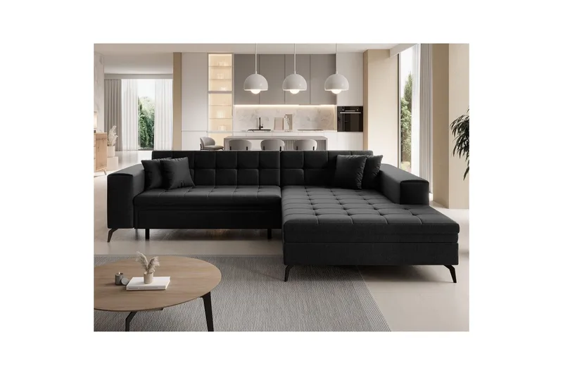 Hjørnesofa Eltap Solange 292x196x84 cm - Sawana 14, Sort, Højre - Møbler - Sofaer - Sovesofaer