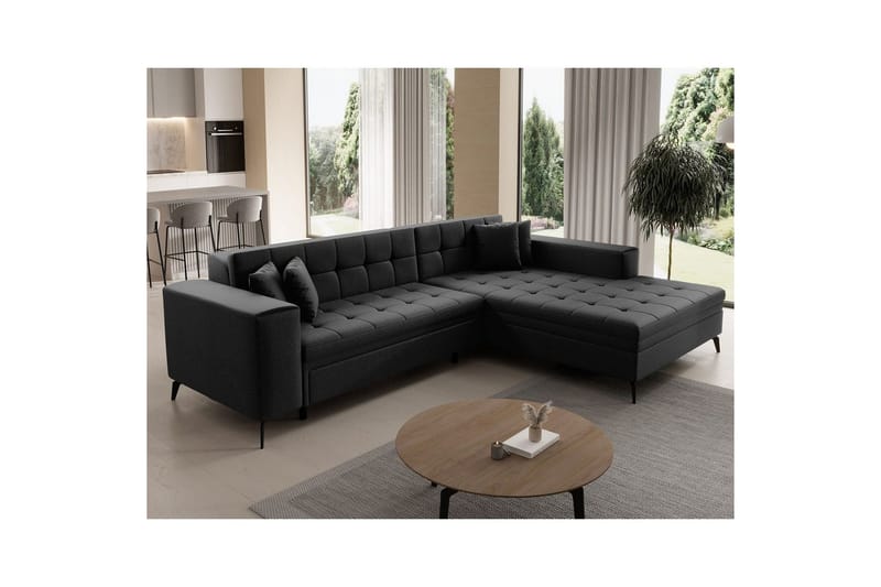 Hjørnesofa Eltap Solange 292x196x84 cm - Sawana 14, Sort, Højre - Møbler - Sofaer - Sovesofaer