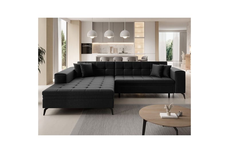 Hjørnesofa Eltap Solange 292x196x84 cm - Sawana 14, Sort, Venstre - Møbler - Sofaer - Sovesofaer