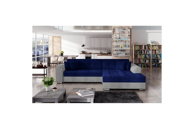 Hjørnesofa Eltap Sorento 296x194x78 cm, Kronos 09, Paros 05, Mørk Blå, Højre