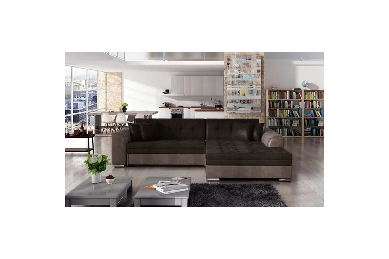 Hjørnesofa Eltap Sorento 296x194x78 cm - Monolith 29, Monolith 09, Mørk Brun, Højre - Møbler - Sofaer - Sovesofaer