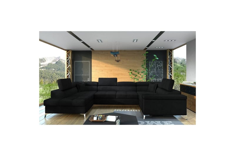 Hjørnesofa Eltap Thiago 342x208x88 cm - Kronos 07, Sort, Venstre - Møbler - Sofaer - Sovesofaer
