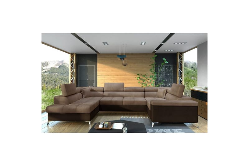 Hjørnesofa Eltap Thiago 342x208x88 cm - Monolith 09, Monolith 29, Lys Brun, Venstre - Møbler - Sofaer - Sovesofaer