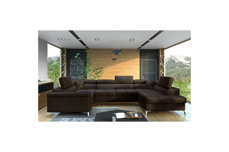 Hjørnesofa Eltap Thiago 342x208x88 cm - Monolith 29, Brun, Højre - Møbler - Sofaer - Sovesofaer