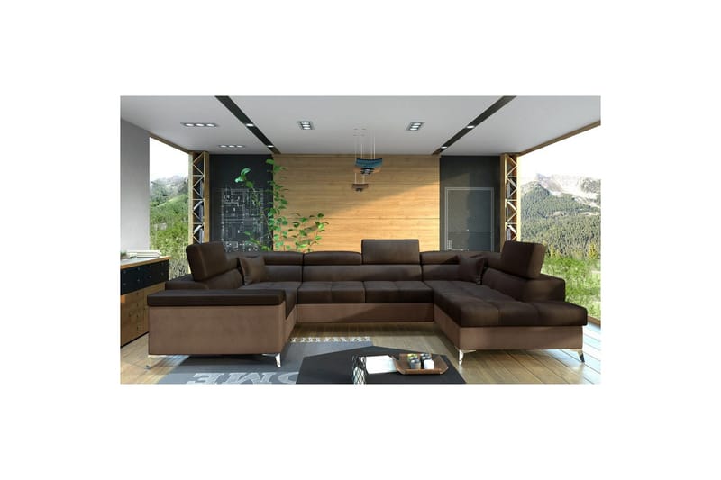 Hjørnesofa Eltap Thiago 342x208x88 cm - Monolith 29, Monolith 09, Brun, Højre - Møbler - Sofaer - Sovesofaer