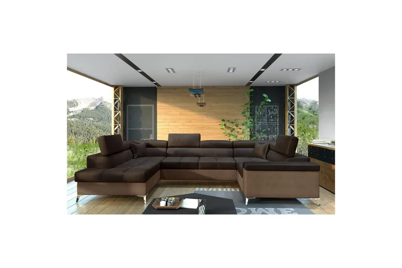 Hjørnesofa Eltap Thiago 342x208x88 cm - Monolith 29, Monolith 09, Brun, Venstre - Møbler - Sofaer - Sovesofaer