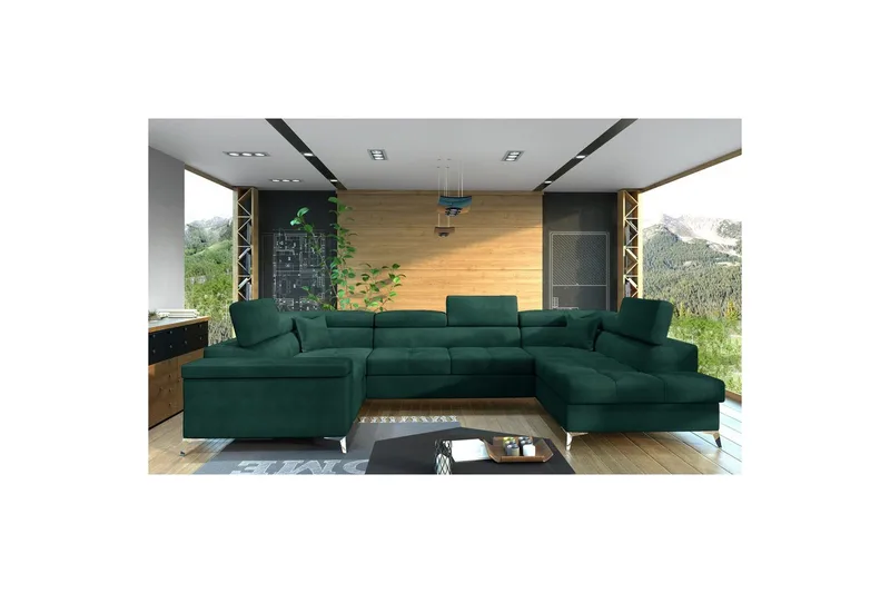 Hjørnesofa Eltap Thiago 342x208x88 cm - Monolith 37, Grøn, Højre - Møbler - Sofaer - Sovesofaer