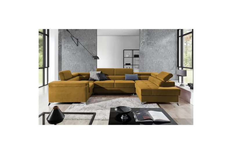Hjørnesofa Eltap Thiago 342x208x88 cm - Monolith 48, Gul, Højre - Møbler - Sofaer - Sovesofaer