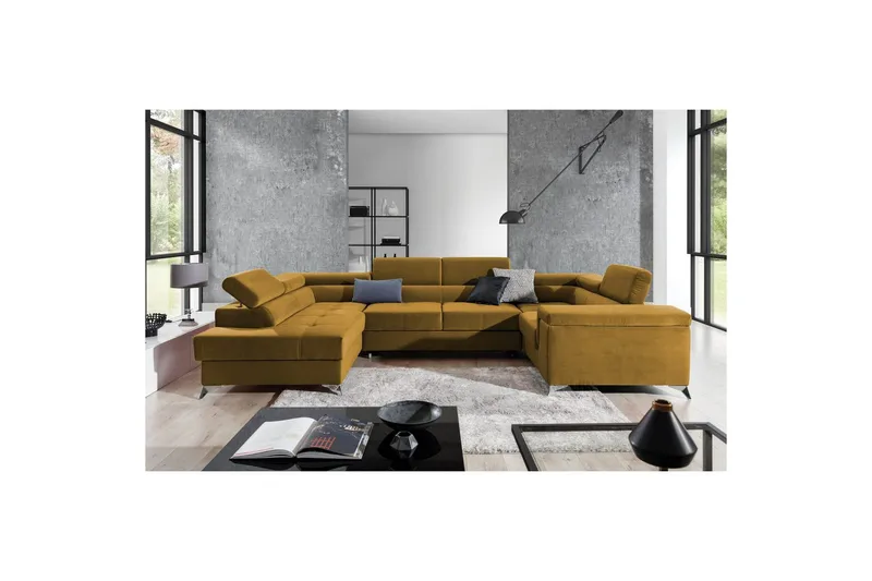 Hjørnesofa Eltap Thiago 342x208x88 cm - Monolith 48, Gul, Venstre - Møbler - Sofaer - Sovesofaer