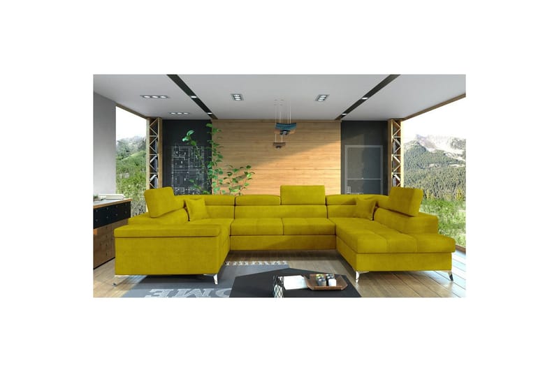 Hjørnesofa Eltap Thiago 342x208x88 cm - Omega 68, Gul, Højre - Møbler - Sofaer - Sovesofaer