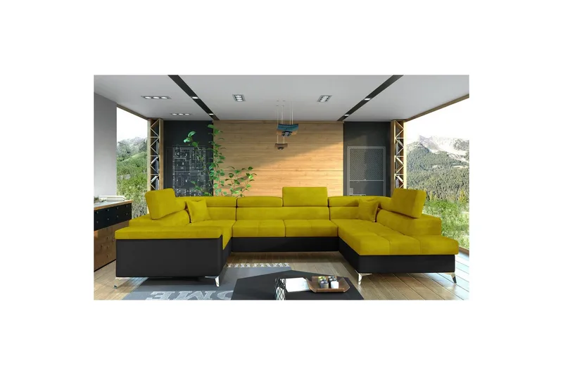 Hjørnesofa Eltap Thiago 342x208x88 cm - Omega 68, Soft 11, Gul, Højre - Møbler - Sofaer - Sovesofaer