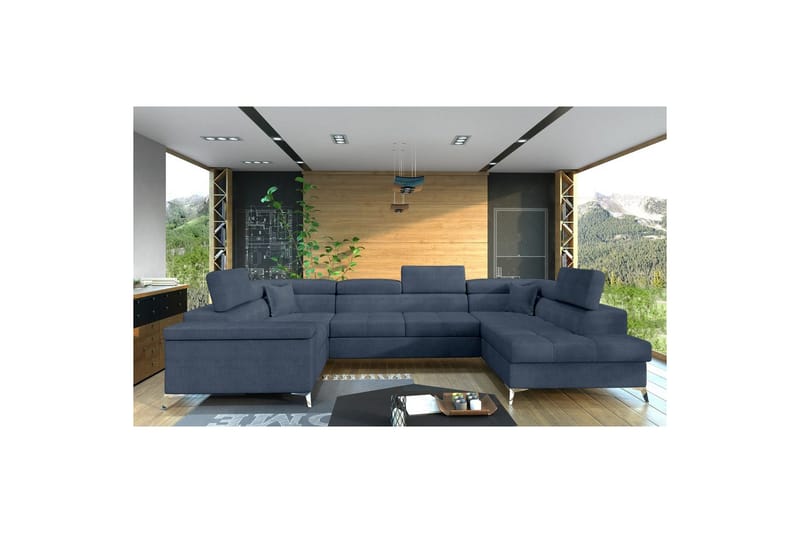 Hjørnesofa Eltap Thiago 342x208x88 cm - Omega 86, Blå, Højre - Møbler - Sofaer - Sovesofaer