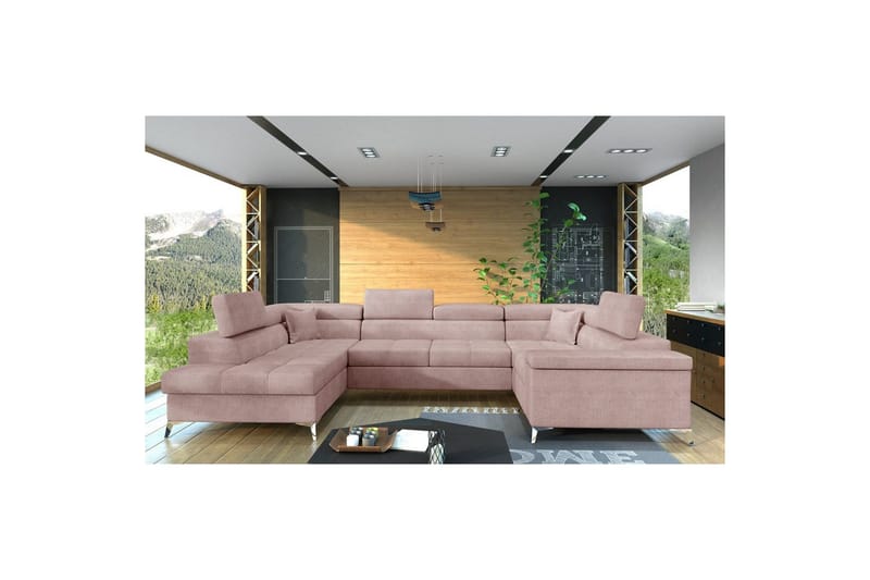 Hjørnesofa Eltap Thiago 342x208x88 cm - Omega 91, Pink, Venstre - Møbler - Sofaer - Sovesofaer