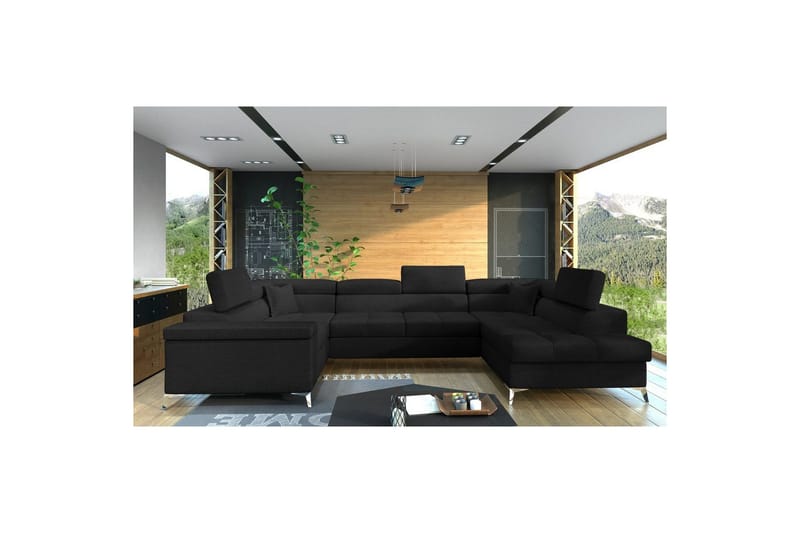 Hjørnesofa Eltap Thiago 342x208x88 cm - Sawana 14, Sort, Højre - Møbler - Sofaer - Sovesofaer