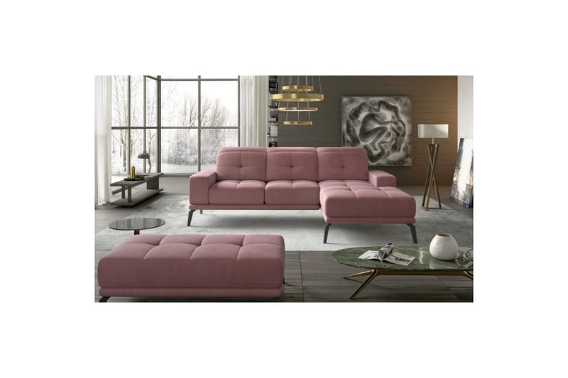 Hjørnesofa Eltap Torrense 265x175x98 cm - Mat Velvet 63, Pink, Højre - Møbler - Sofaer - Sovesofaer