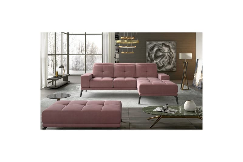 Hjørnesofa Eltap Torrense 265x175x98 cm, Mat Velvet 63, Pink, Højre