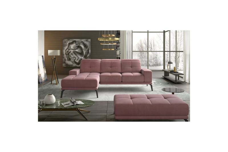 Hjørnesofa Eltap Torrense 265x175x98 cm, Mat Velvet 63, Pink, Venstre
