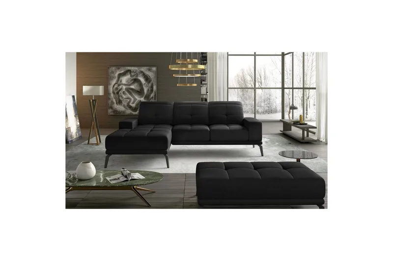 Hjørnesofa Eltap Torrense 265x175x98 cm - Mat Velvet 99, Sort, Venstre - Møbler - Sofaer - Sovesofaer