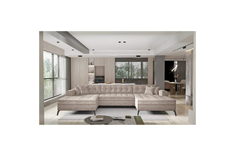 Hjørnesofa Eltap Vertizo 350x170x93 cm - Leve 18, Beige, Symmetrisk - Møbler - Sofaer - Sovesofaer