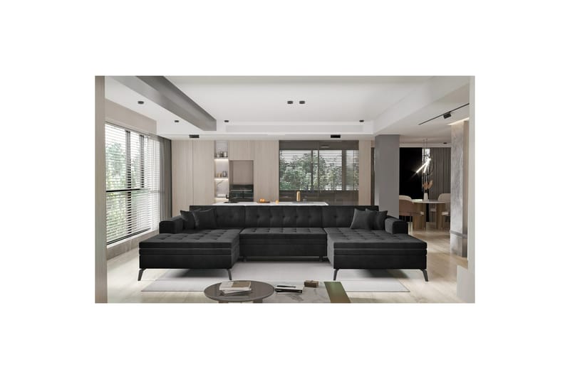 Hjørnesofa Eltap Vertizo 350x170x93 cm - Lukso 10, Sort, Symmetrisk - Møbler - Sofaer - Sovesofaer