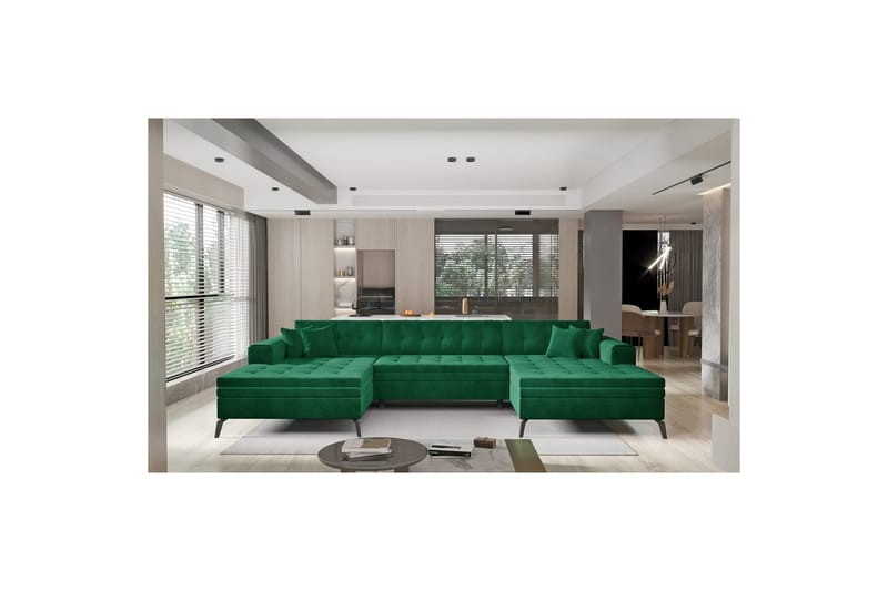 Hjørnesofa Eltap Vertizo 350x170x93 cm - Lukso 35, Mørk Grøn, Symmetrisk - Møbler - Sofaer - Sovesofaer