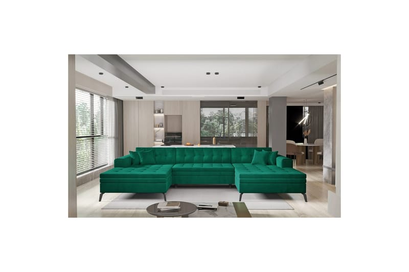 Hjørnesofa Eltap Vertizo 350x170x93 cm, Nube 35, Mørkegrøn, Symmetrisk