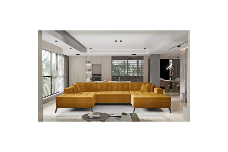 Hjørnesofa Eltap Vertizo 350x170x93 cm, Nube 45, Gul, Symmetrisk