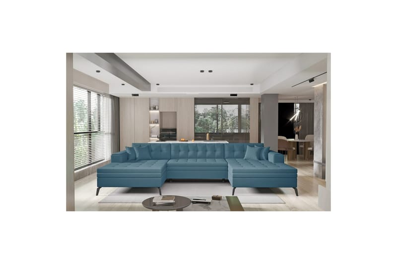 Hjørnesofa Eltap Vertizo 350x170x93 cm - Savoi 38, Blå, Symmetrisk - Møbler - Sofaer - Sovesofaer