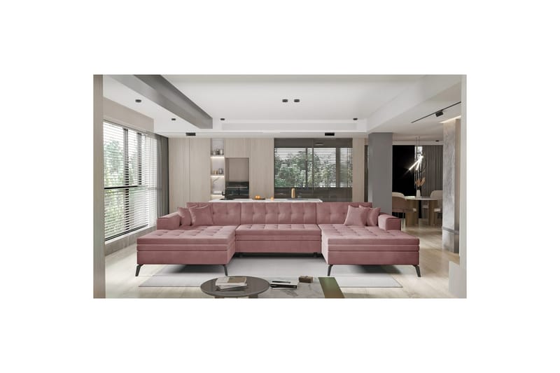 Hjørnesofa Eltap Vertizo 350x170x93 cm - Velvetmat 24, Pink, Symmetrisk - Møbler - Sofaer - Sovesofaer