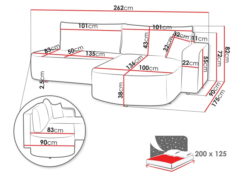 hjørnesofa Hjørnesofa ZERTE Margo 227.09 Højre - Møbler - Sofaer - Sovesofaer