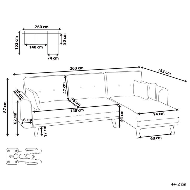 Hjørnesofa Kaarina - Brun, Sort - Møbler - Sofaer - Sovesofaer