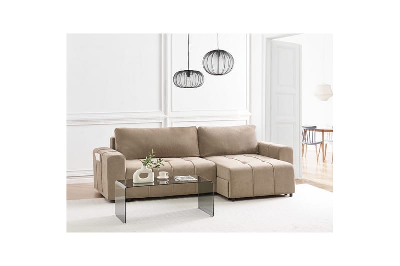 Hjørnesofa til venstre Venstrevendt Innvik - Brun, 213x156 cm - Møbler - Sofaer - Sovesofaer