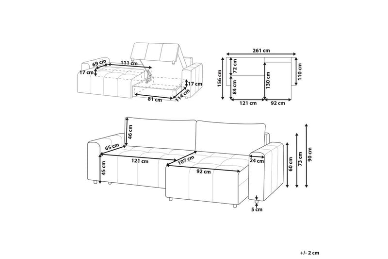 Hjørnesofa til venstre Venstrevendt Innvik - Brun, 213x156 cm - Møbler - Sofaer - Sovesofaer